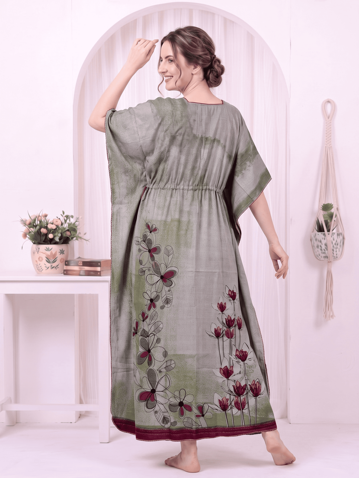 Saira Olive Bloom Printed Kaftan