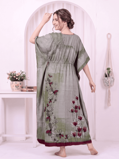 Saira Olive Bloom Printed Kaftan