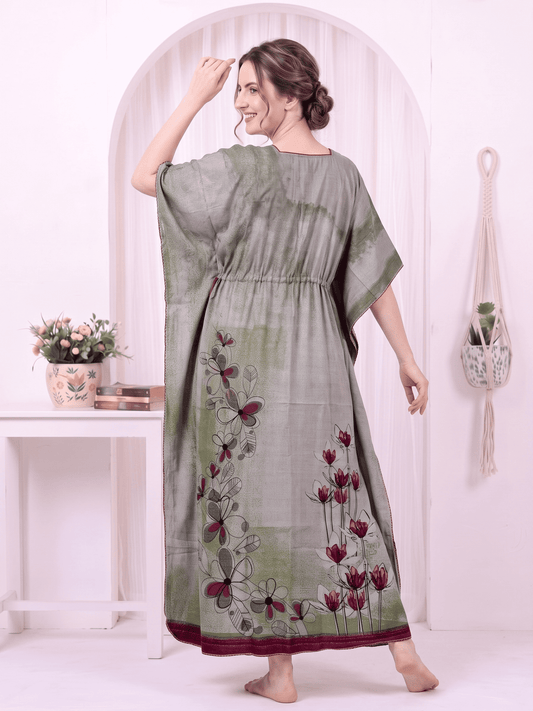 Saira Olive Bloom Printed Kaftan