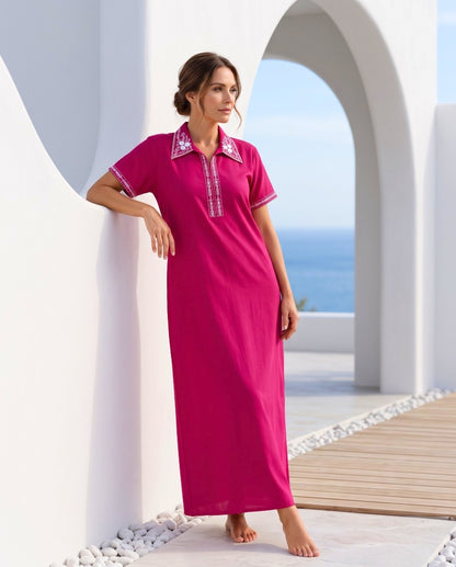 KIARA FUCHSIA FLORAL EMBROIDERED NIGHTGOWN