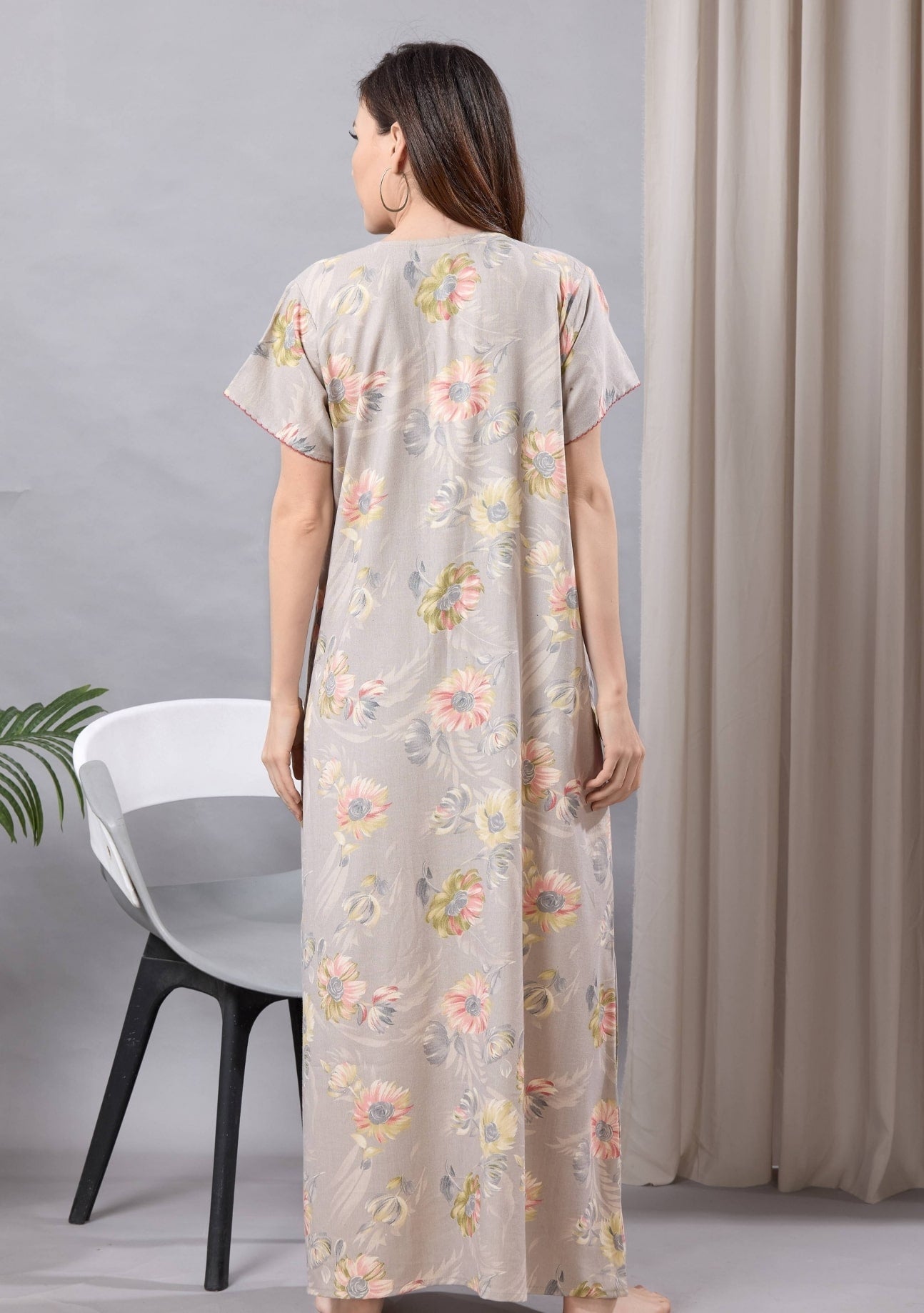 Aurora Beige-Gray Floral Lace Nightgown