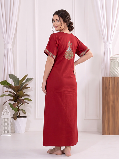 ARINA Crimson Embroidered Nightgown