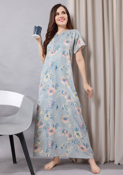 Aurora Mist Blue Floral Lace Nightgown