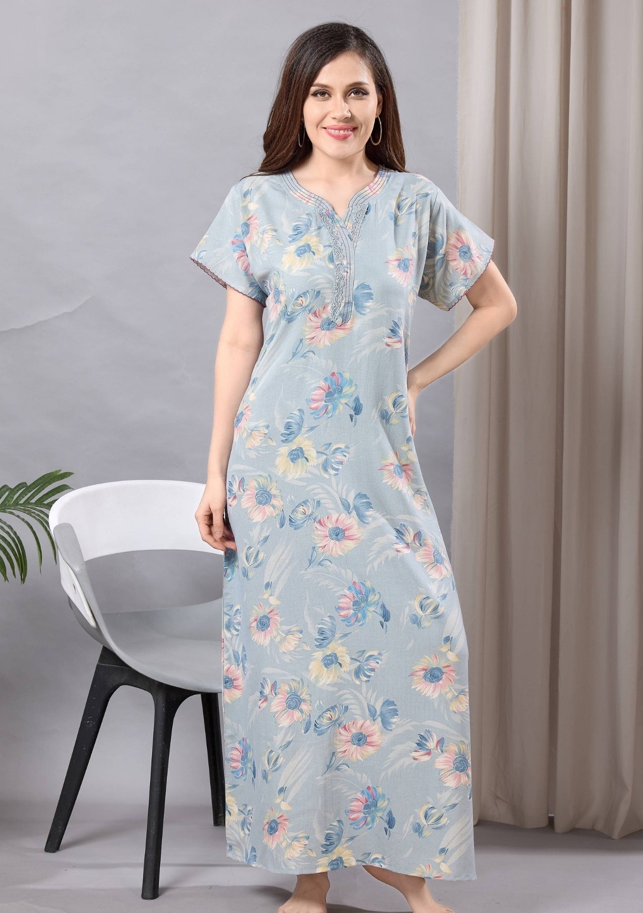 Aurora Mist Blue Floral Lace Nightgown