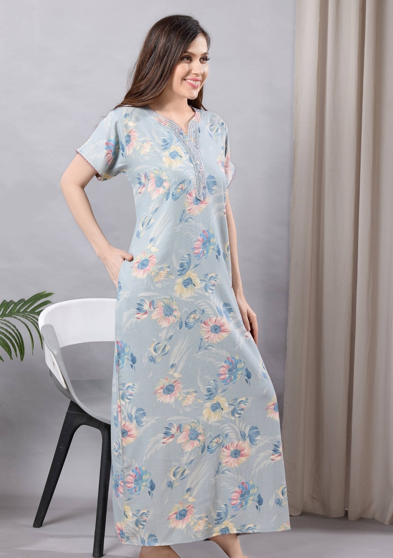 Aurora Mist Blue Floral Lace Nightgown