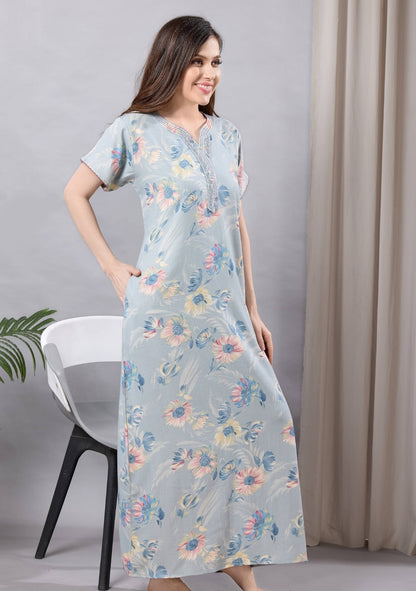 Aurora Mist Blue Floral Lace Nightgown