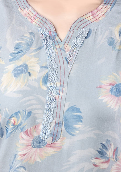 Aurora Mist Blue Floral Lace Nightgown