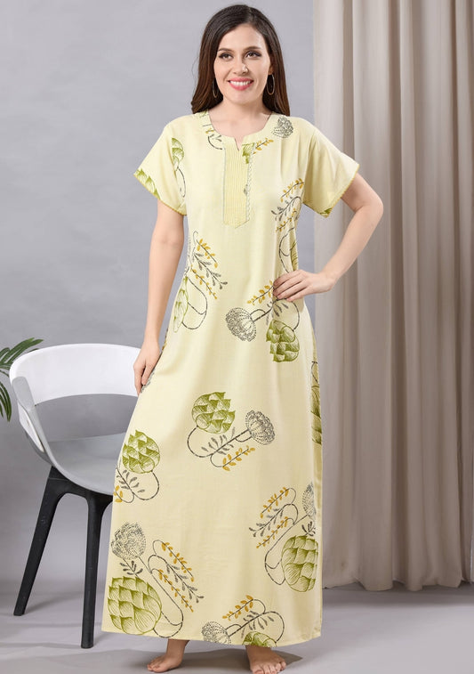 Iris Pastel Yellow Leaf Print Nightgown