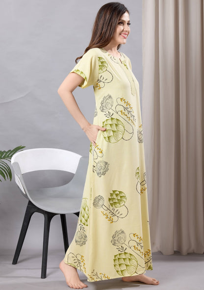 Iris Pastel Yellow Leaf Print Nightgown