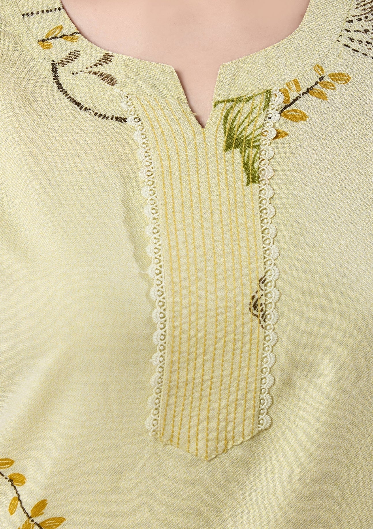 Iris Pastel Yellow Leaf Print Nightgown