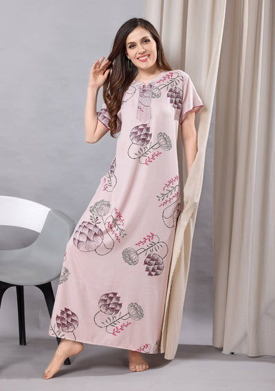 Iris Pastel Pink Leaf Print Nightgown