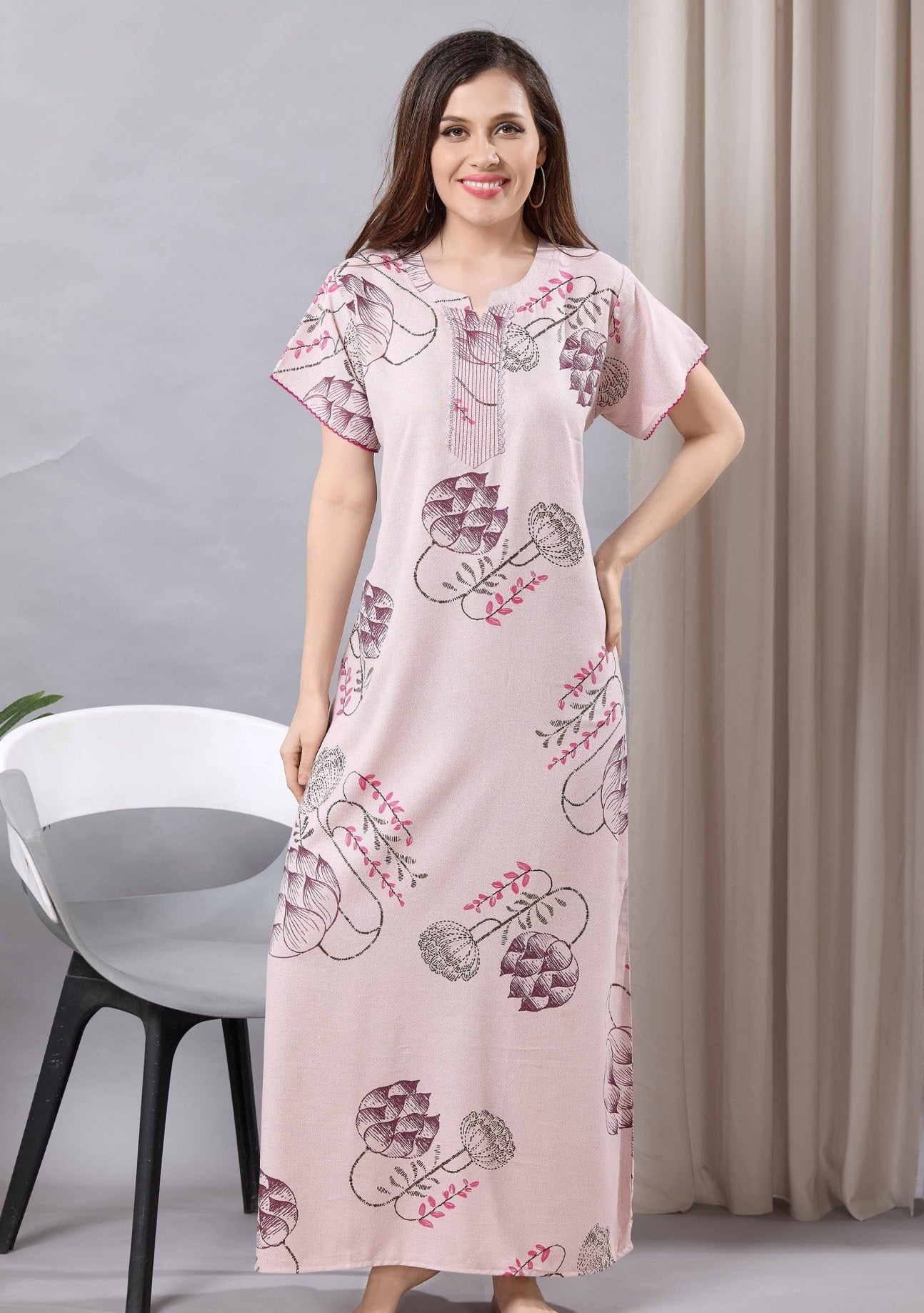 Iris Pastel Pink Leaf Print Nightgown