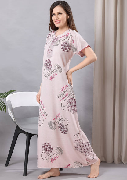 Iris Pastel Pink Leaf Print Nightgown