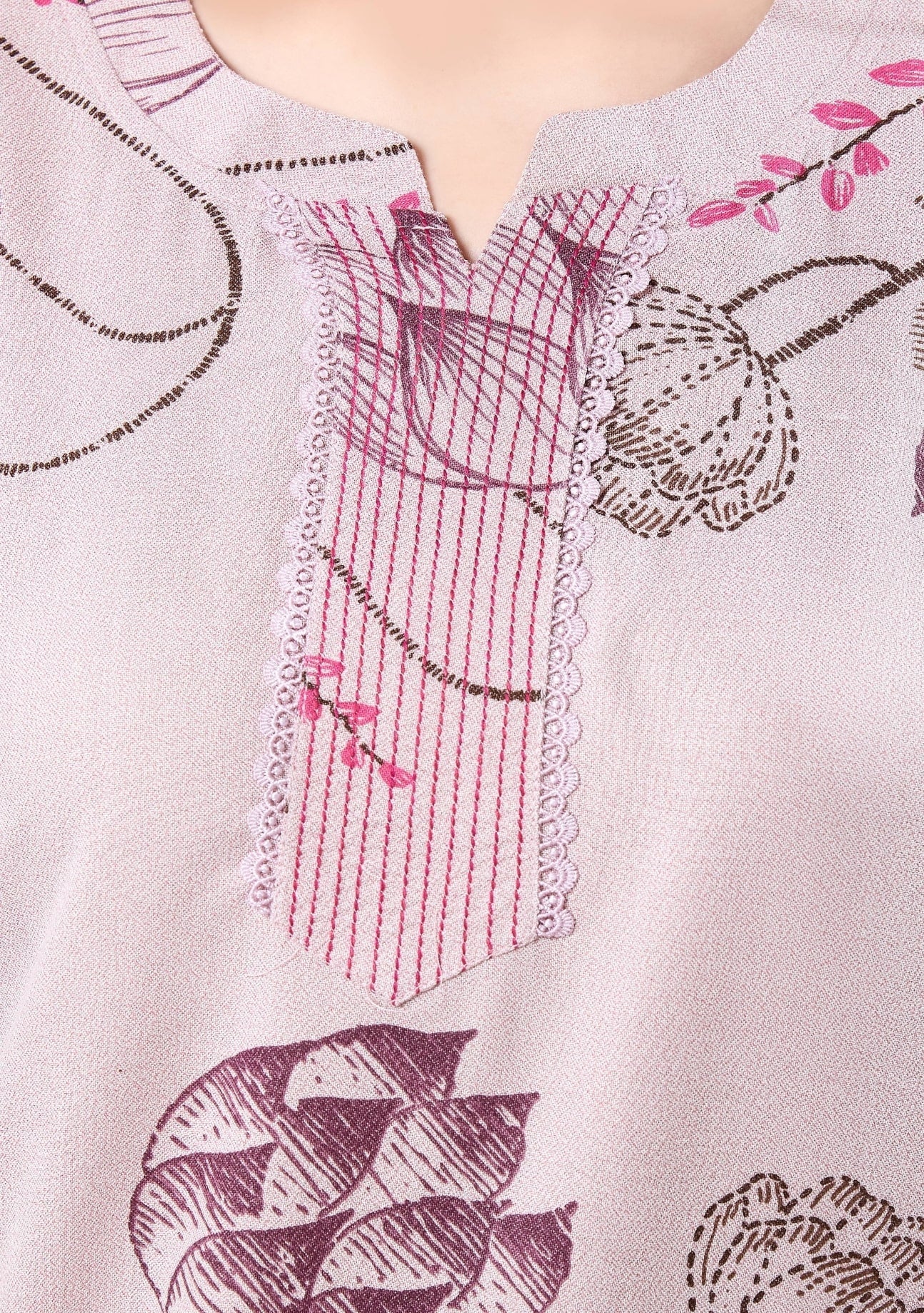 Iris Pastel Pink Leaf Print Nightgown