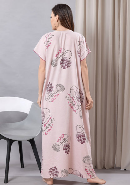 Iris Pastel Pink Leaf Print Nightgown