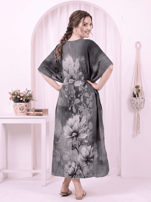 ZIA CHARCOAL BLOOM PRINTED KAFTAN