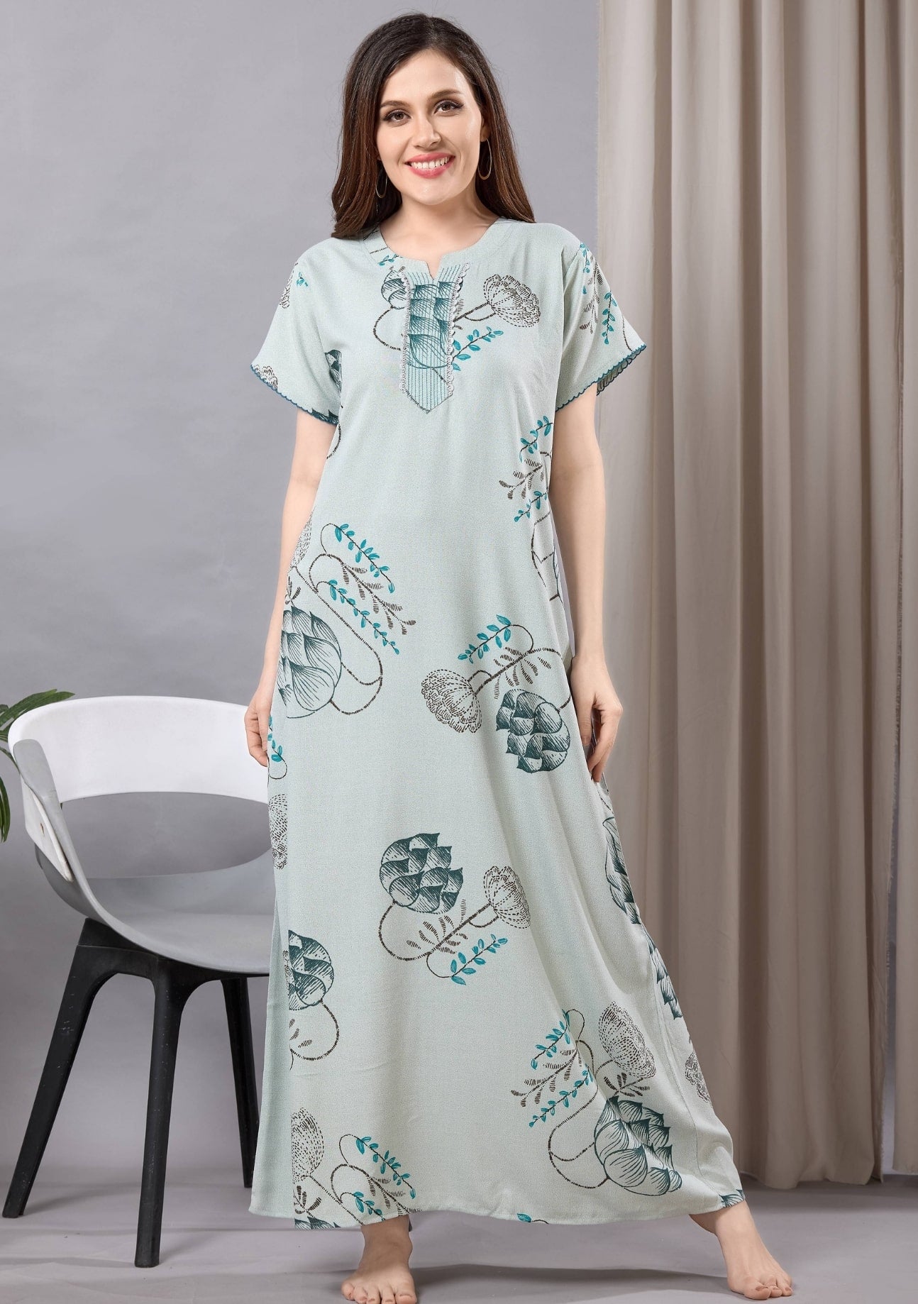 Iris Pastel Blue Print Nightgown