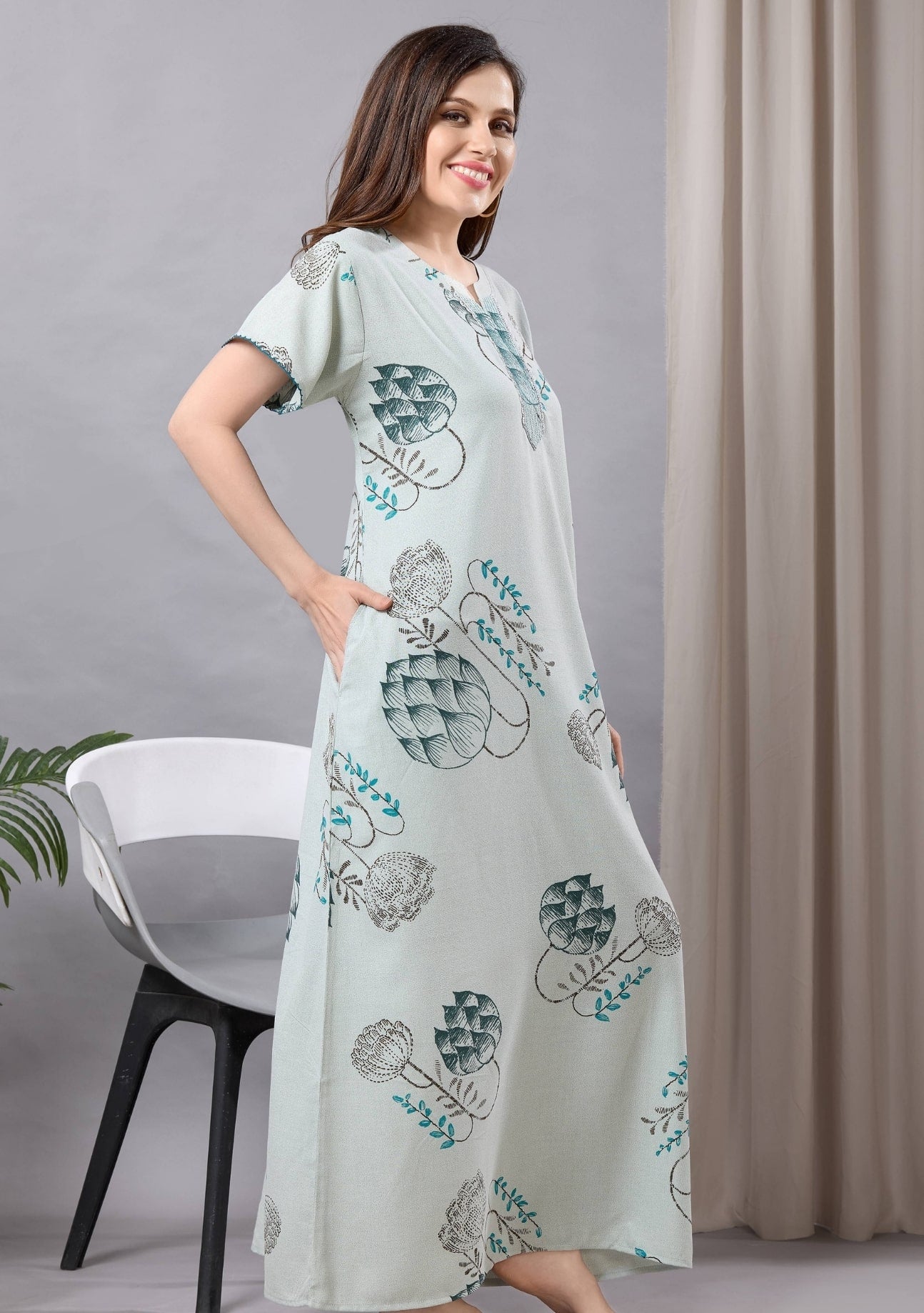 Iris Pastel Blue Print Nightgown