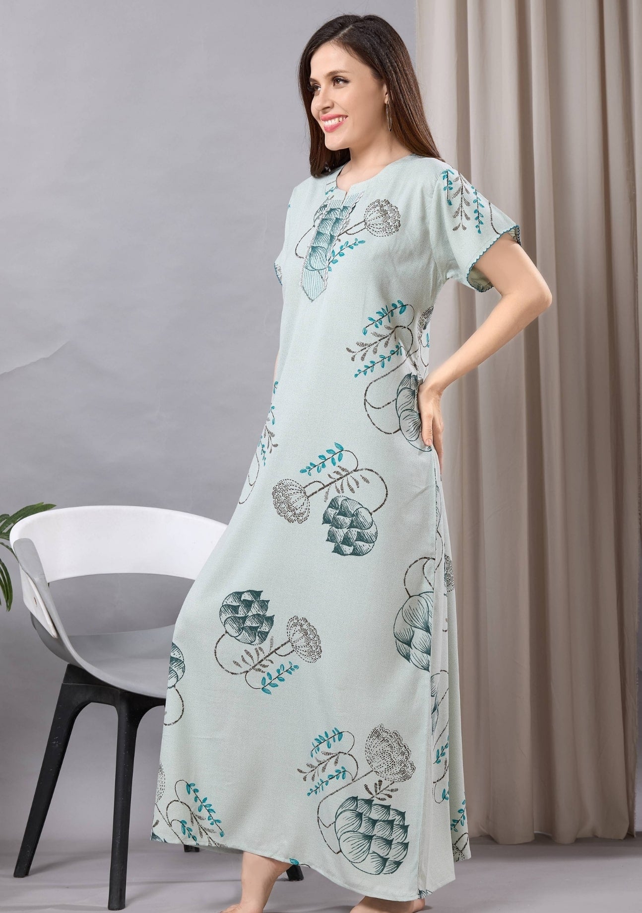 Iris Pastel Blue Print Nightgown