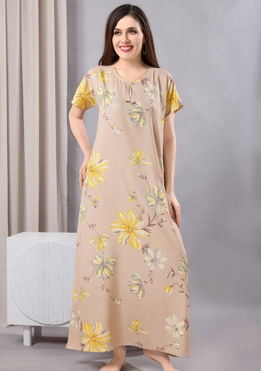 Daisy Mocha Floral Tie-Neck Nightgown
