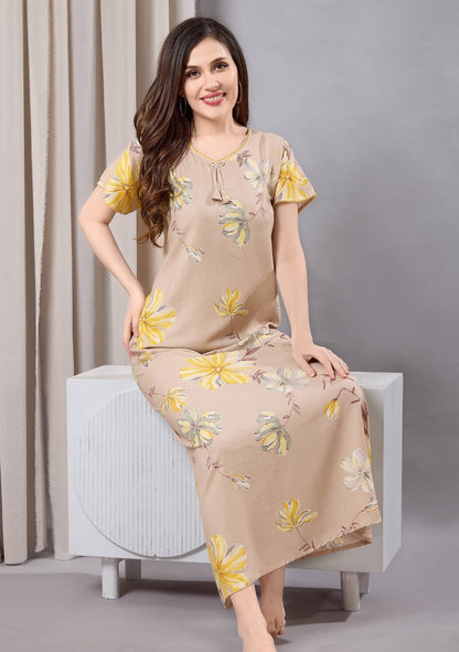 Daisy Mocha Floral Tie-Neck Nightgown