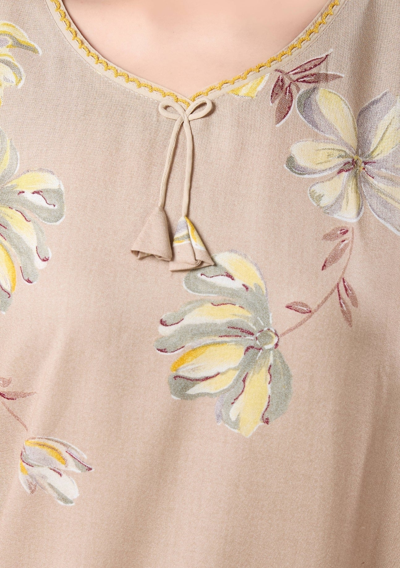 Daisy Mocha Floral Tie-Neck Nightgown