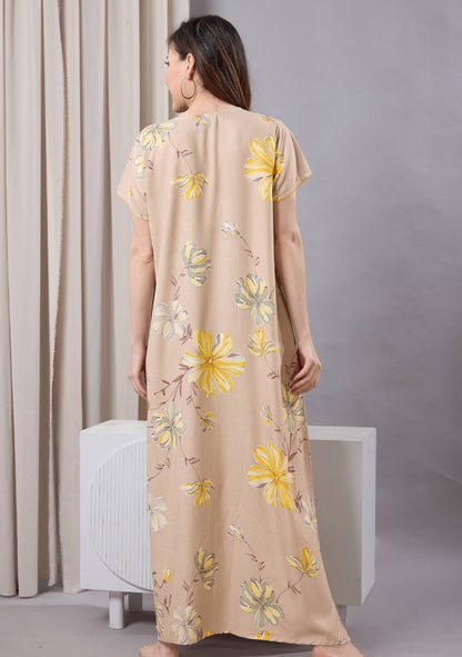 Daisy Mocha Floral Tie-Neck Nightgown