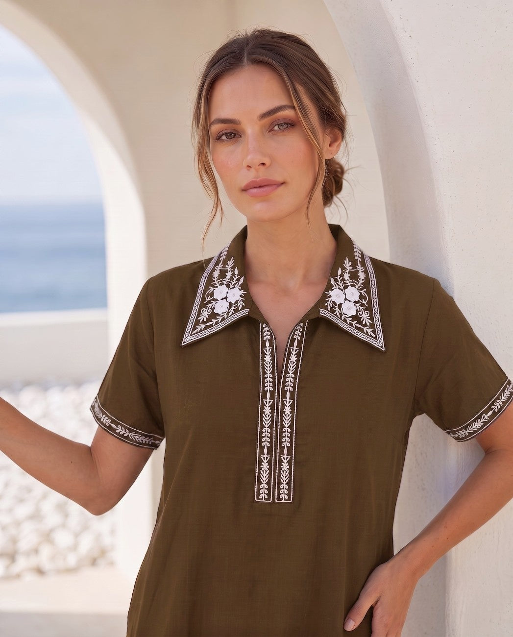 KIARA OLIVE DUSK FLORAL EMBROIDERED NIGHTGOWN