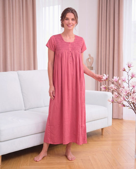 RUBY ROSE PINK SMOCKED NIGHTGOWN