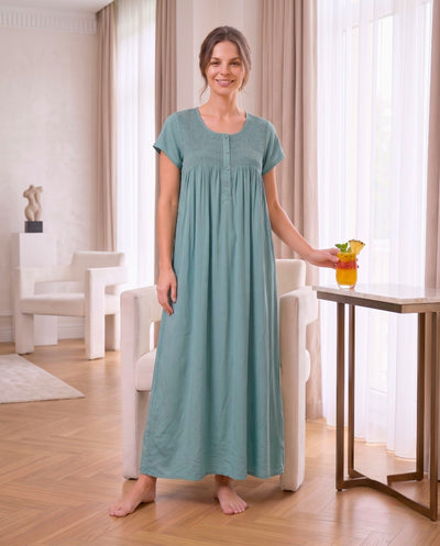 RUBY DUSTY TEAL SMOCKED NIGHTGOWN
