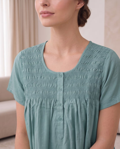 RUBY DUSTY TEAL SMOCKED NIGHTGOWN