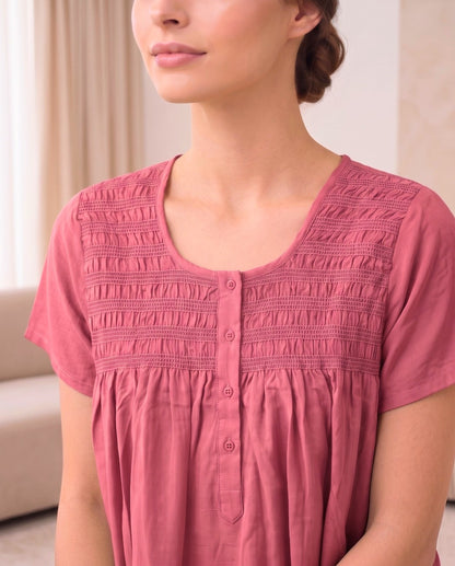 RUBY ROSE PINK SMOCKED NIGHTGOWN