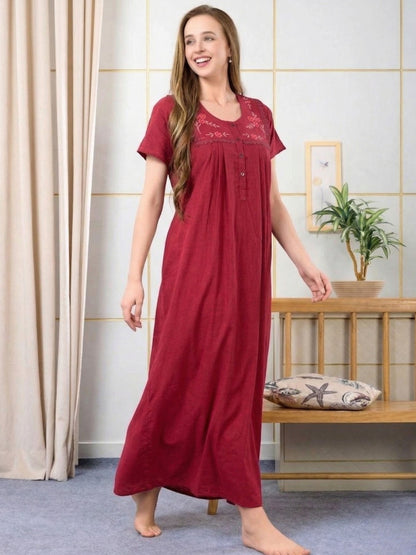 Lisa Rust Red Thread Embroidered Nightgown