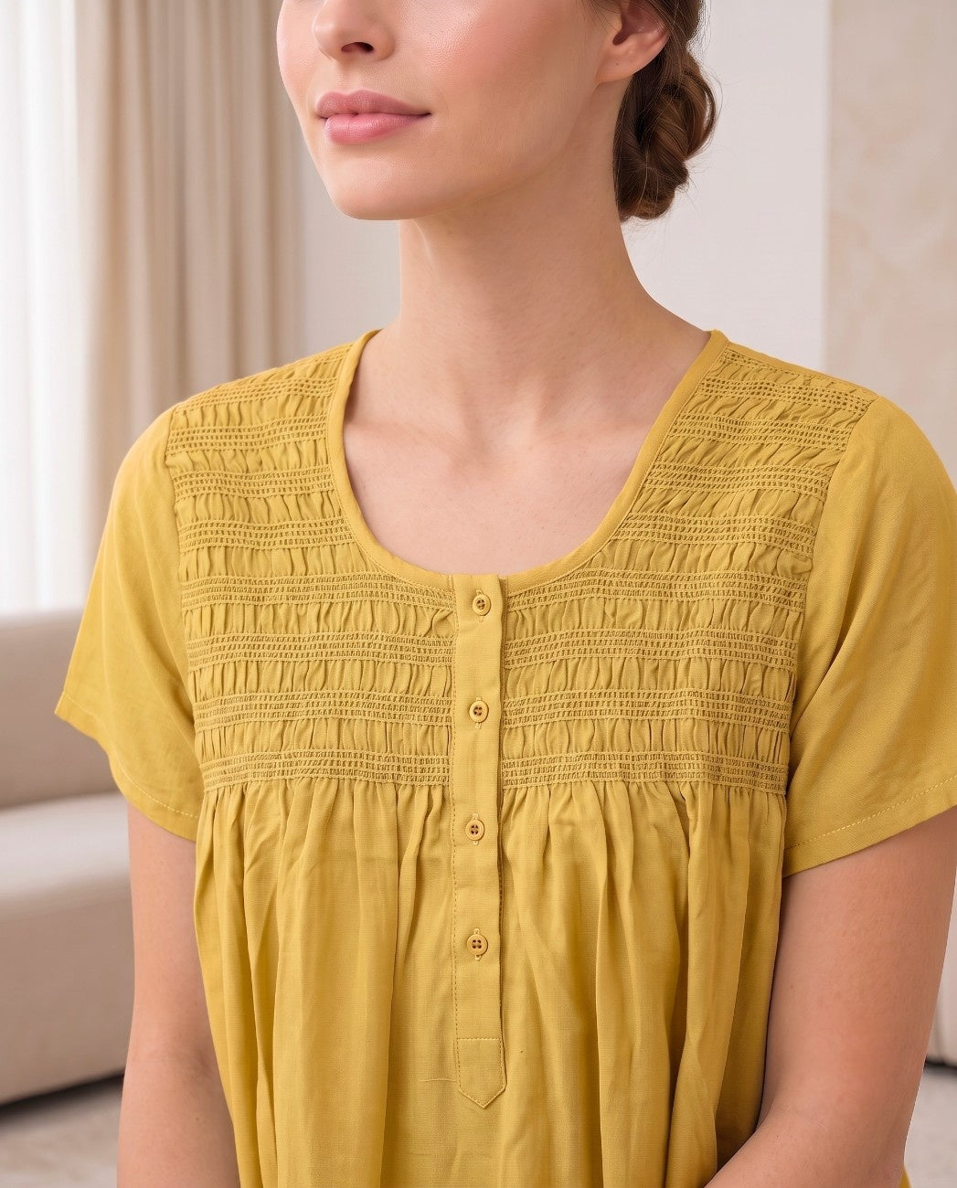RUBY MUSTARD YELLOW SMOCKED NIGHTGOWN