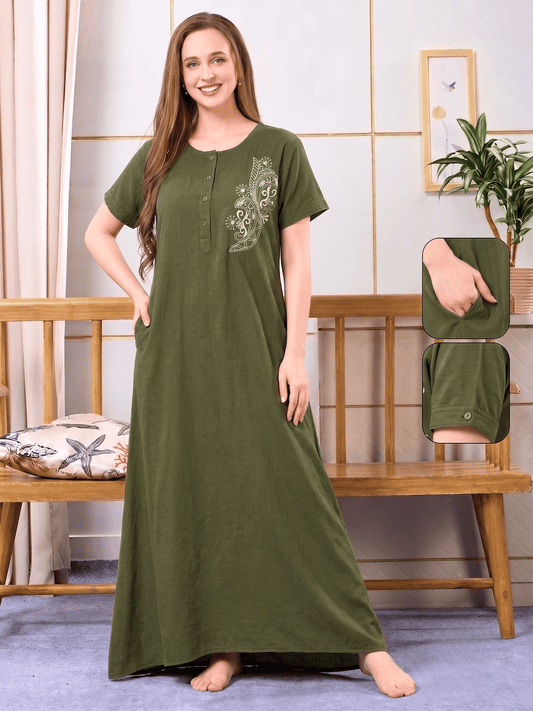 MIRA GREEN EMBROIDERED NIGHTGOWN