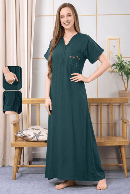 MIRA EMERALD GREEN EMBROIDERED NIGHTGOWN
