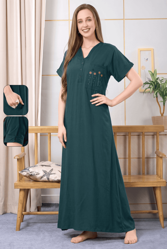 MIRA EMERALD GREEN EMBROIDERED NIGHTGOWN