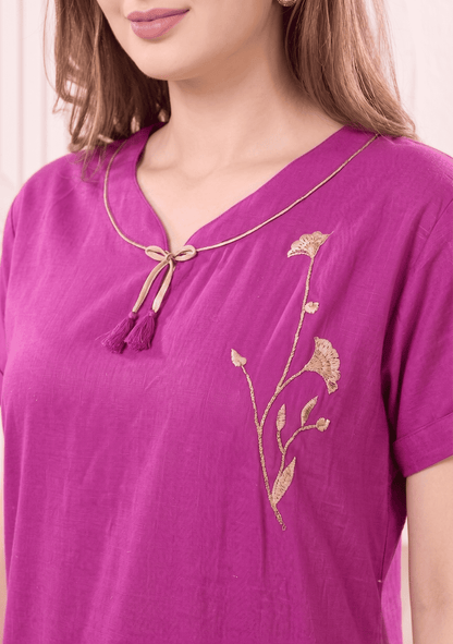 MIRA BERRY PINK EMBROIDERED NIGHTGOWN
