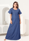Bella Dark Denim Embroidered Nightgown Thumb