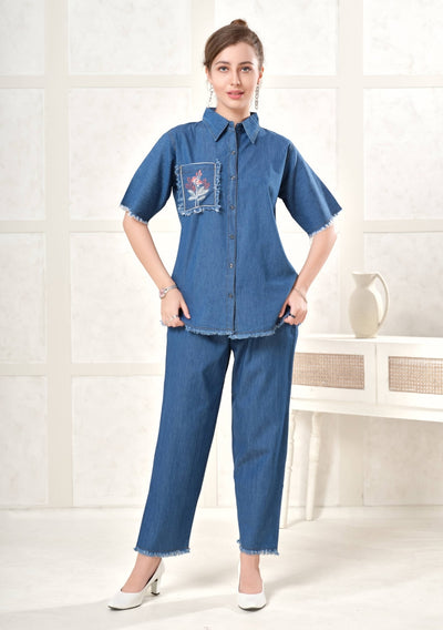 Violet Frayed Light Denim Co-ord Set