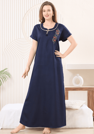 Myra Midnight Blue  Floral Tie-Neck Nightgown