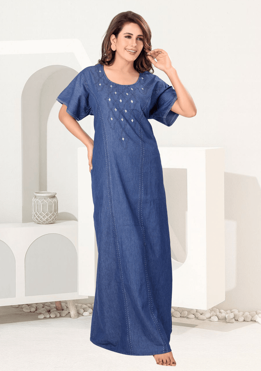 Bella  Dark Denim Embroidered Nightgown