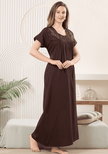 Anaya Brown Floral Embroidered Nightgown