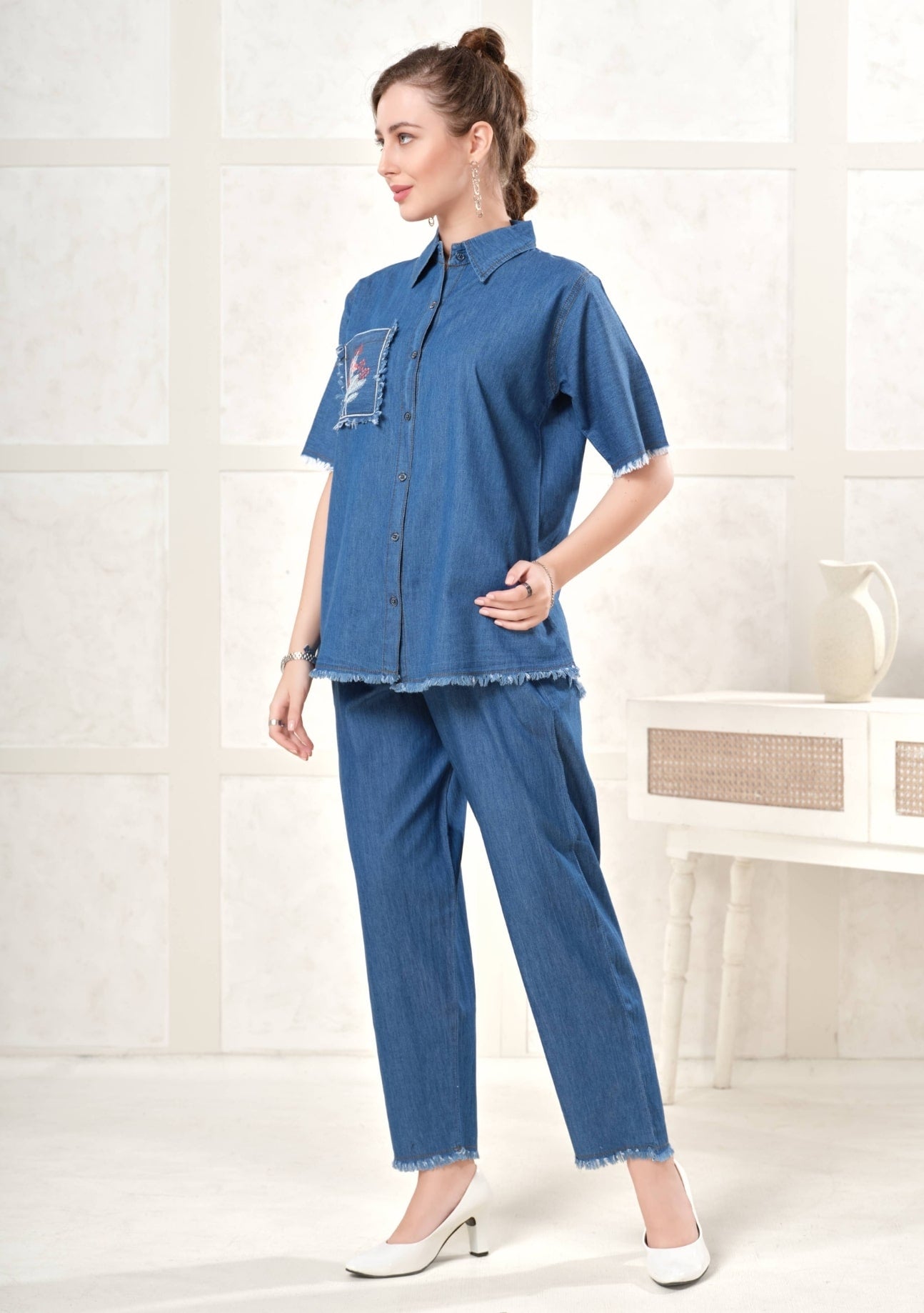 Violet Frayed Light Denim Co-ord Set