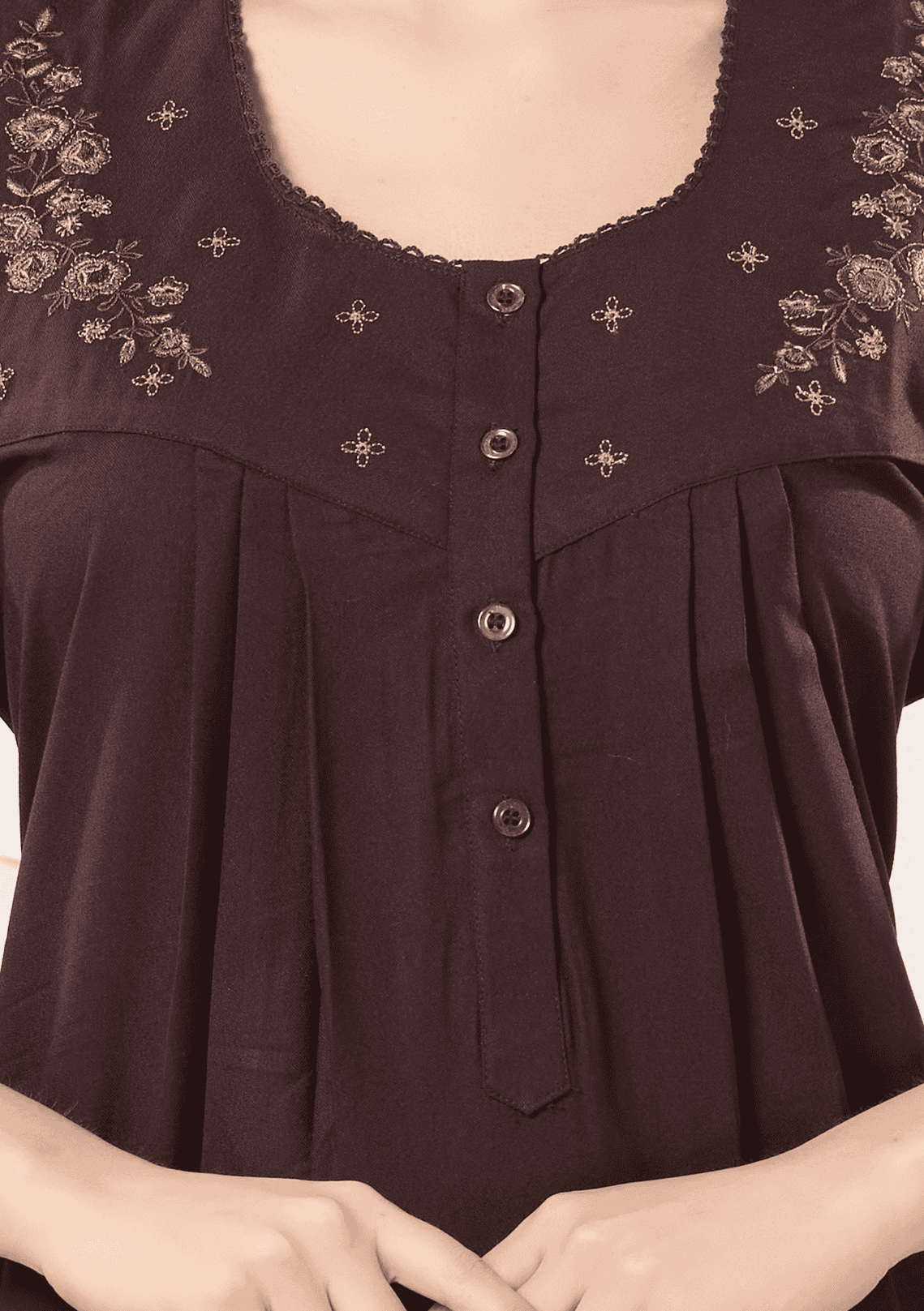 Anaya Brown Floral Embroidered Nightgown