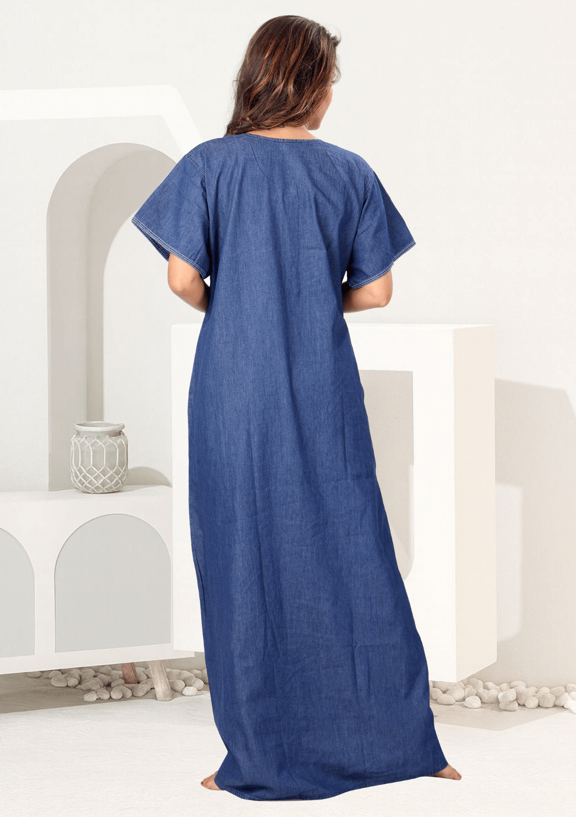 Bella  Dark Denim Embroidered Nightgown