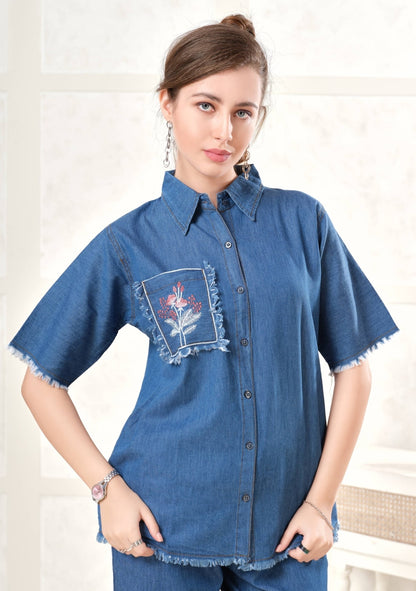 Violet Frayed Light Denim Co-ord Set