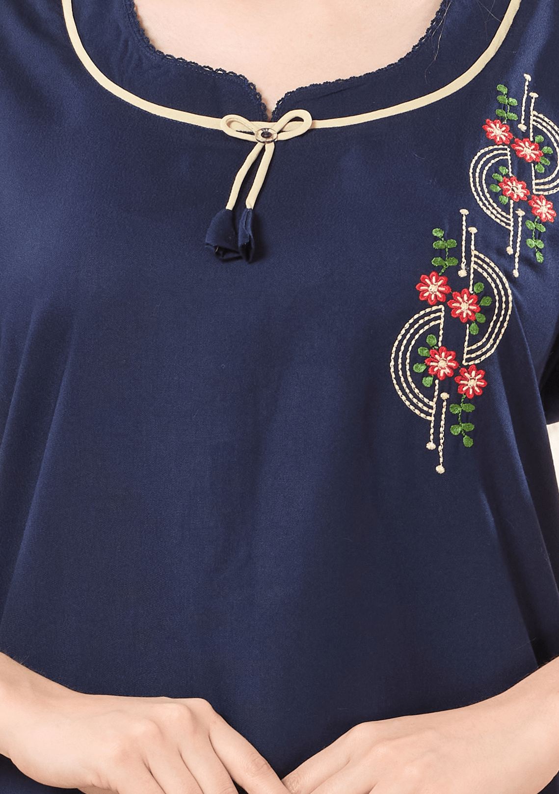 Myra Midnight Blue  Floral Tie-Neck Nightgown