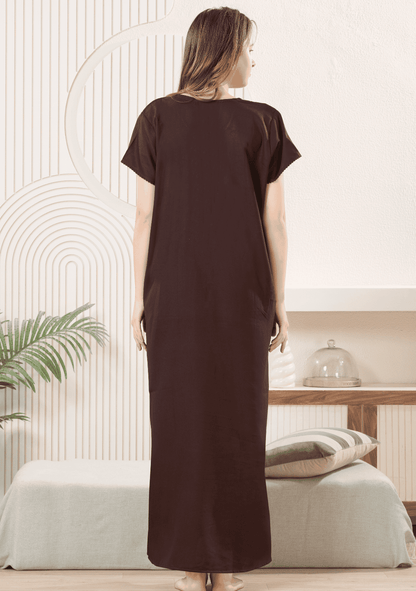 Anaya Brown Floral Embroidered Nightgown