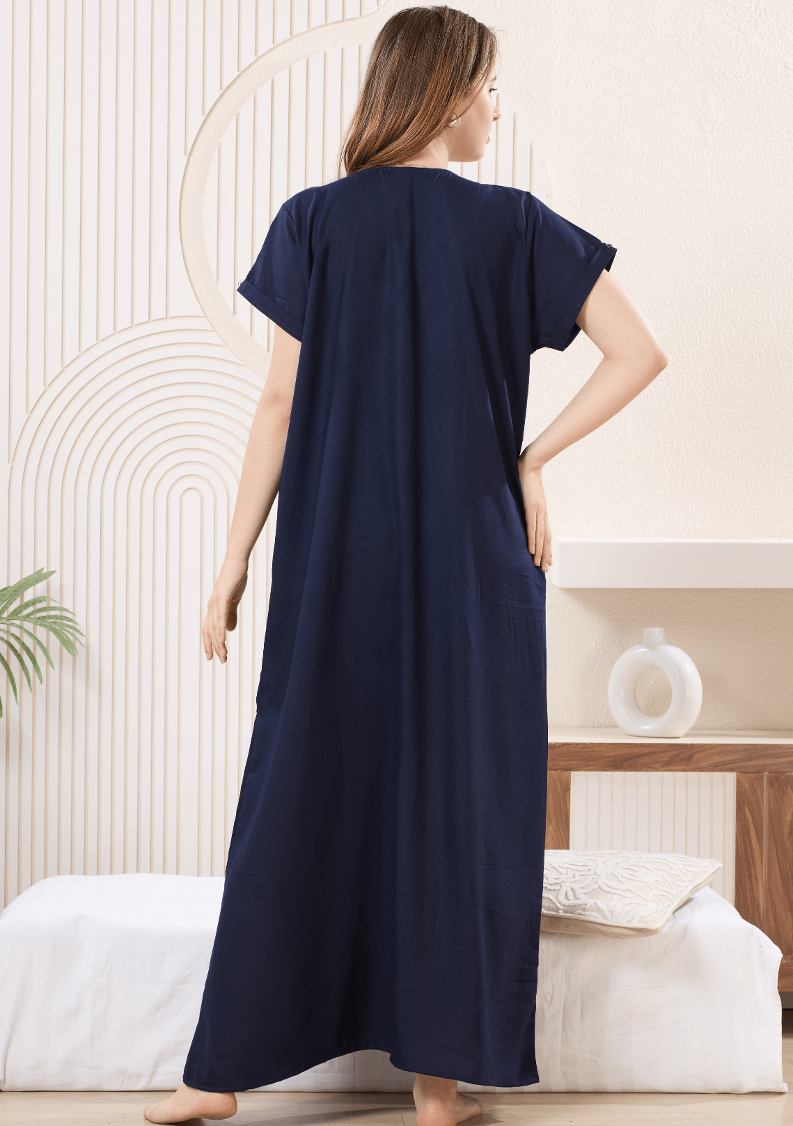 Myra Midnight Blue  Floral Tie-Neck Nightgown